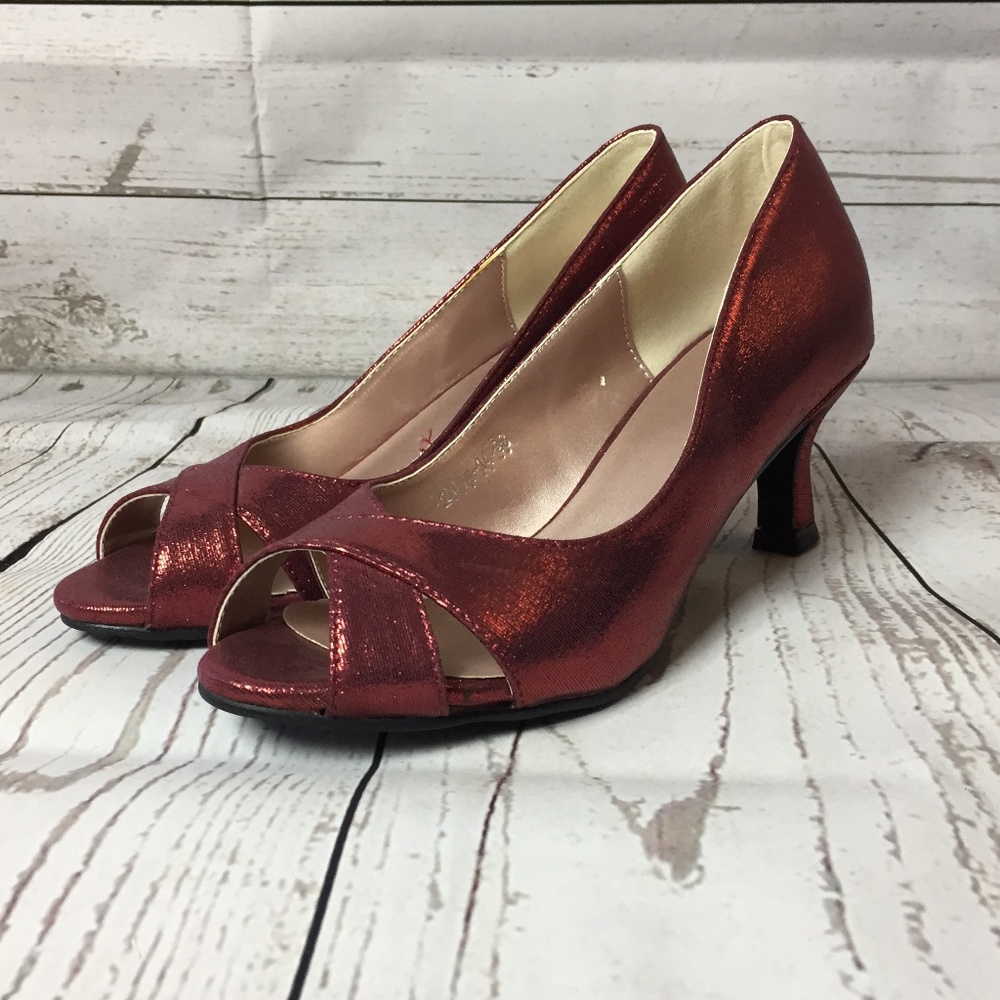 Red Metallic Open Toe 2 inch Dance High Heel